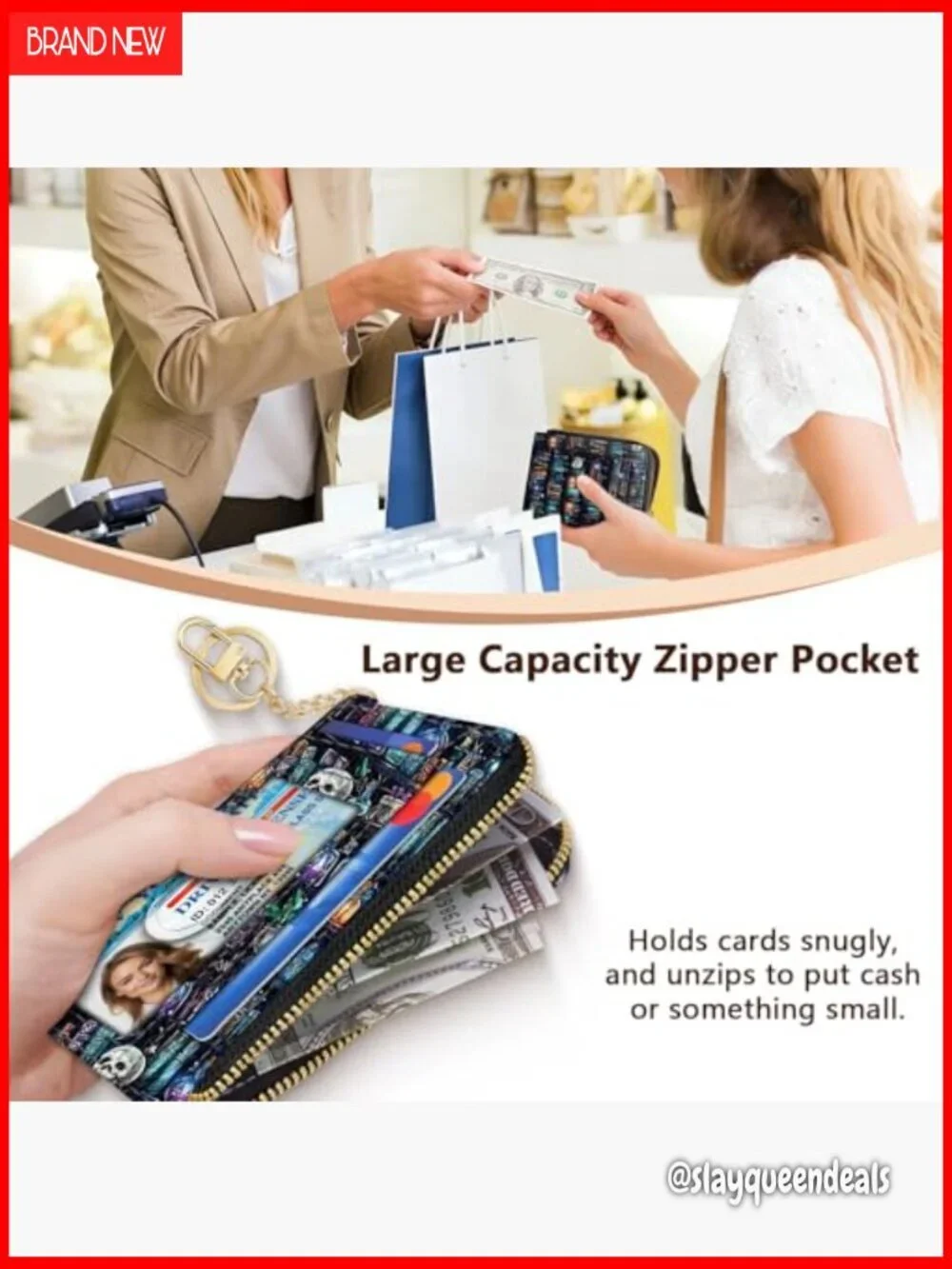 Slim RFID Blocking Wallet with Zipper Coin Purse and ID Window